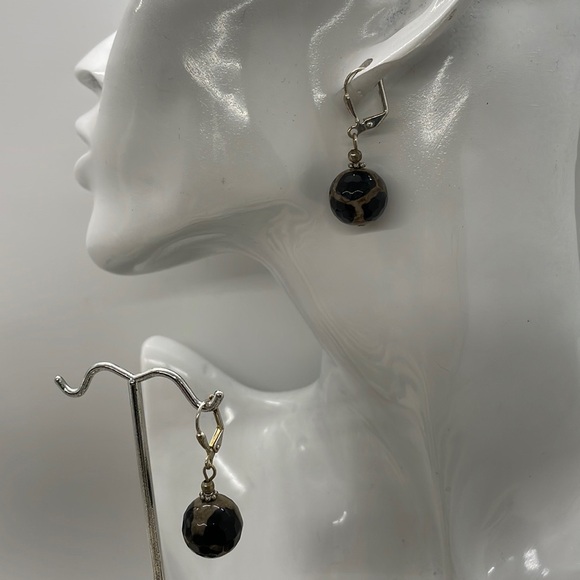 Gorgeous Bead Earrings, Browns, Animal Print, Pattern, Neutral, Sterling Silver - Picture 5 of 5